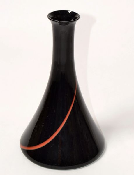 VeArt Italy Murano Art Glass Bud Vases Black Red Swirl Cone Mid-Century Modern