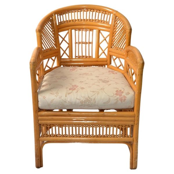 Vintage Brighton Chinoiserie Rattan Blonde Bamboo Caning Split Reed Armchair 70s