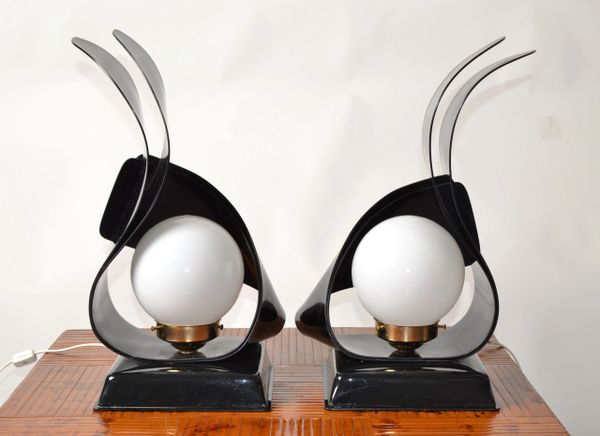 Black Acrylic Sculptural Table Lamps by Acrylic Design - Pair