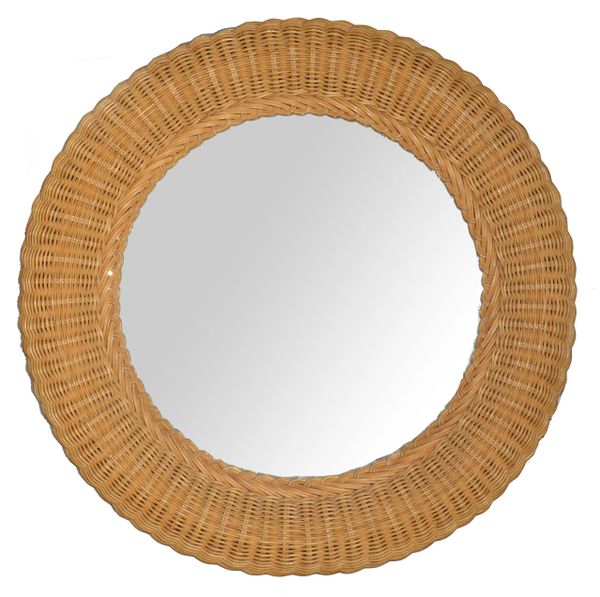 Round French Coastal Handwoven Pencil Reed & Wicker Wall Mirror Bohemian Chic