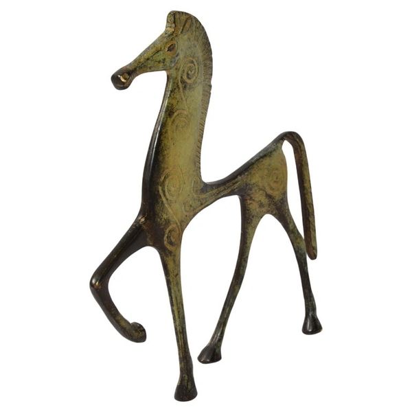 1950s Italian Bronze Brass Patina Etruscan Horse Figurine Weinberg Raymor Style