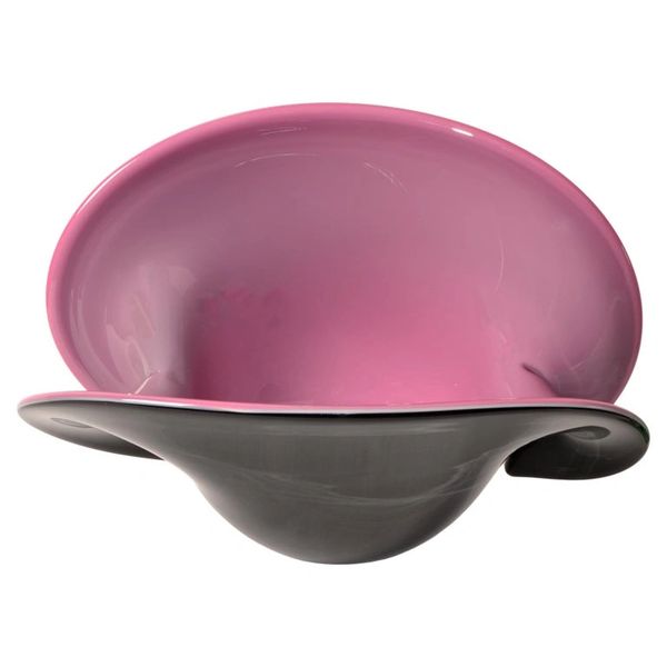 Archimede Seguso Style Large Blown Murano Glass Bowl Centerpiece Purple Black