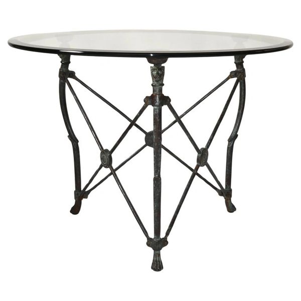 Giacometti Style Round Neoclassical Solid Bronze Table Lion Heads Claw Feet