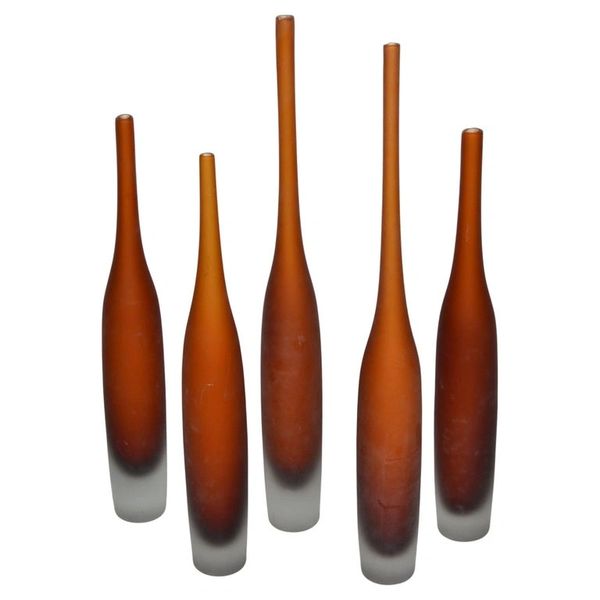 5 Italian Burnt Orange Color Scavo Glass Wheat Vases Bottles Vessel Mid-Century Modern