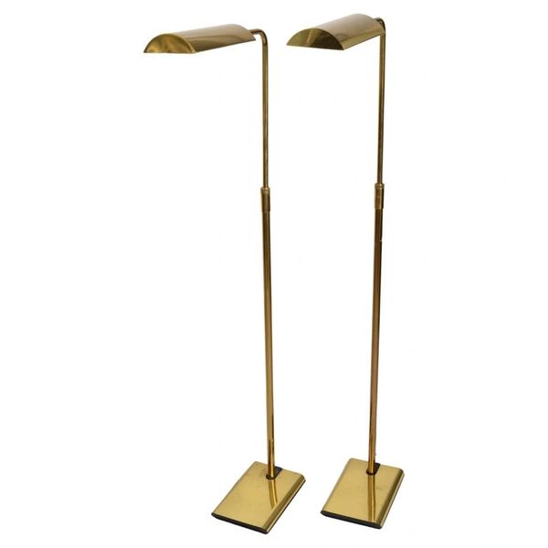 Pair Koch & Lowy Articulated Polished Brass Floor Lamps Mid-Century Modern 1965