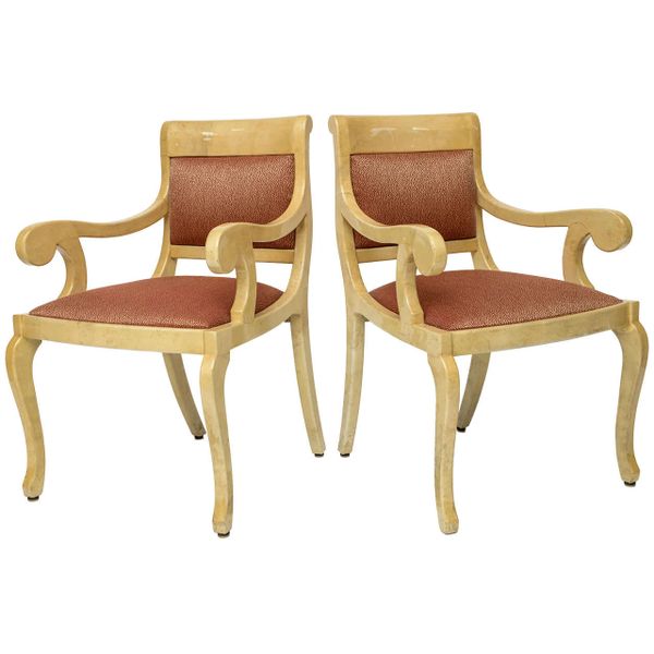 Burl-wood Goatskin Armchairs - Set of 2