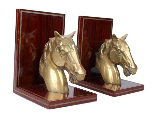 Brass Horse & Rosewood Bookends