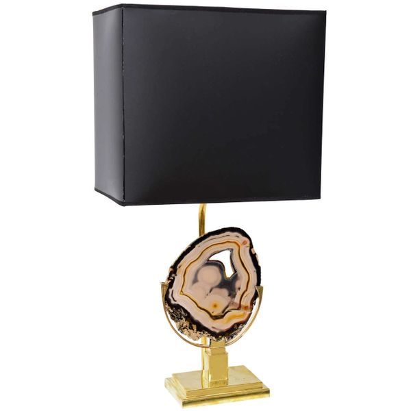 Willy Daro Style Brass Table Lamp with Agate Disc
