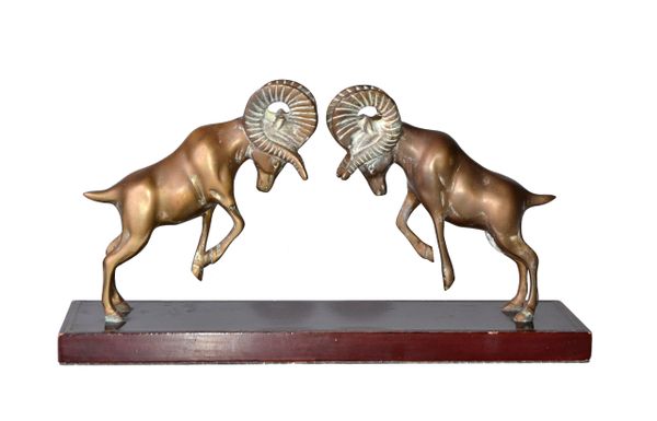 Brass Fighting Ibex Table Sculpture