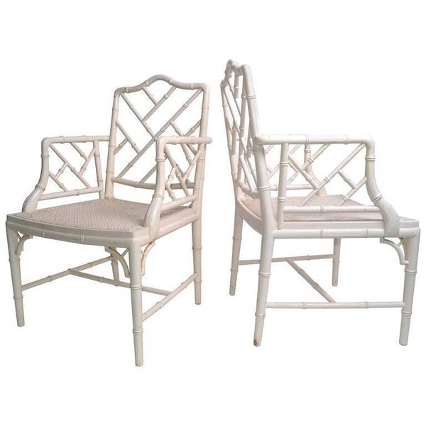 Hollywood Regency Faux Bamboo Chippendale Armchairs - A Pair