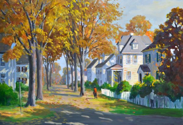 J. Holloway Impressionist Fall Street Scene