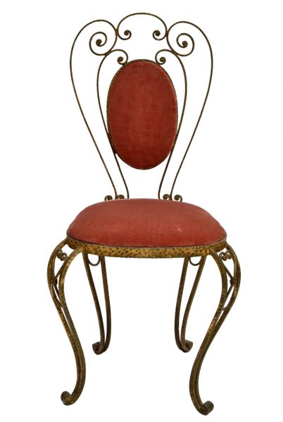 Italian Wrought Iron Vanity Chair with Pink velvet upholstery