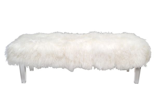 Tibetan Sheepskin Bench with Lucite Legs