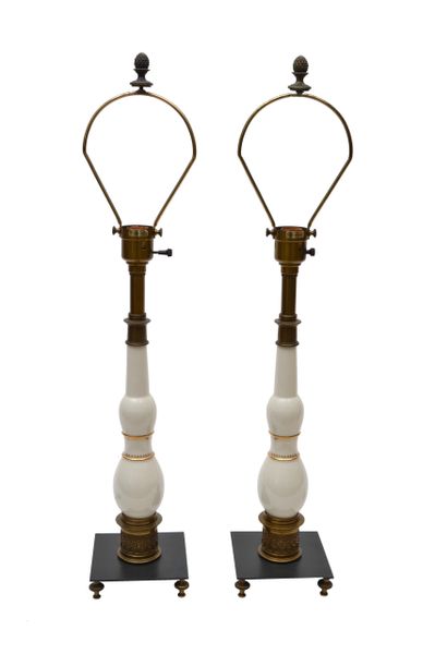 Pair of Stiffel Porcelain and Bronze Table Lamps