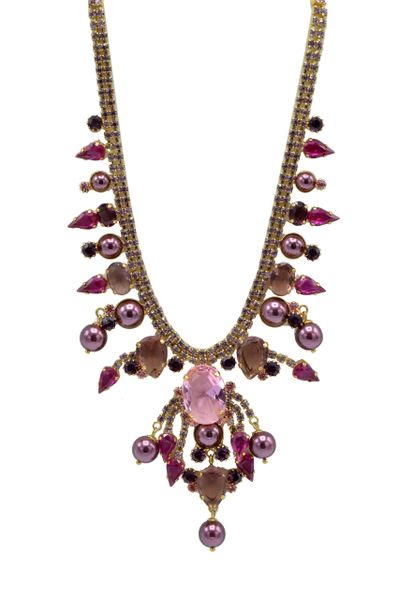 Stunning Italian Runway Necklace in violet and pink by Justin Joy