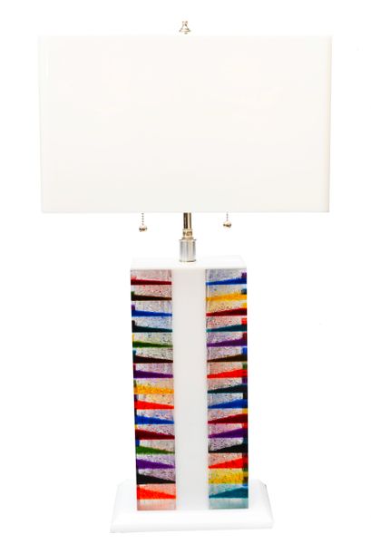 Skyscraper Style Lucite Table Lamp and Shade
