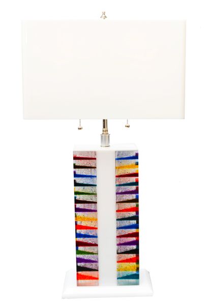 Skyscraper Style Lucite Table Lamp and Shade