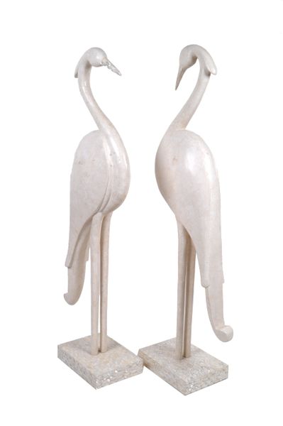 Two Marquis Collection of Beverly Hills Birds White Ivory Stone & Fossil Stone