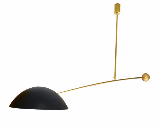 Modern Counter Balanced Brass & Enamel Light Fixture in the Style of Stilnovo