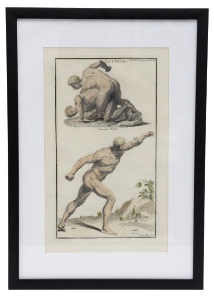 Engraving of a Wrestler and the Borghese Warrior