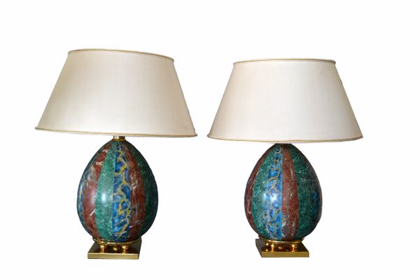 Italian Faux Marble and Brass Table Lamps from Florence - A Pair