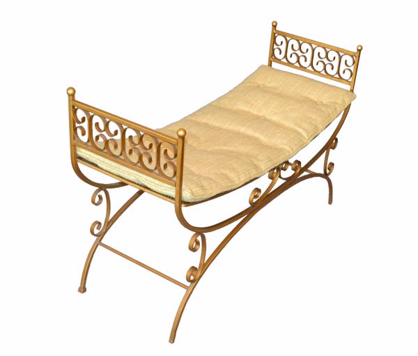 Golden Wrought Iron Bench With Cushions