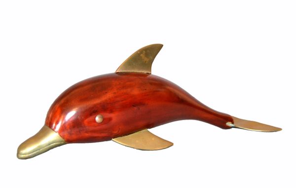 Midcentury Brass and Rosewood Dolphin Sculpture