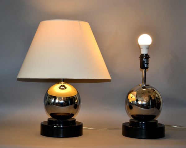 Modern Van Teal Chrome Ball Table Lamps - Pair