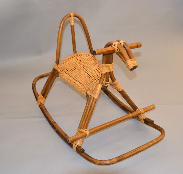 1960s Rattan and Bamboo Rocking Horse, Sculpture attributed to Franco Albini