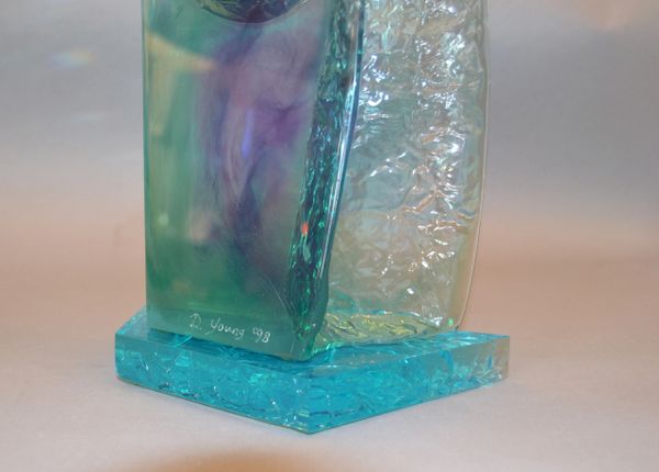 MODERN ABSTRACT BLUE SHADES ACRYLIC SCULPTURE BY YOUNG 1998 | Galleria