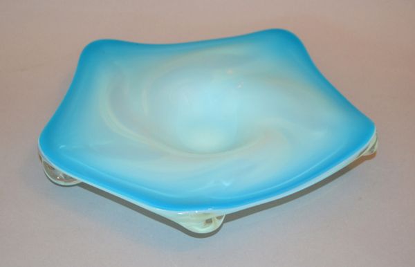 Murano Glass Hand Blown Blue, White and Clear Bowl / Catchall, Italy