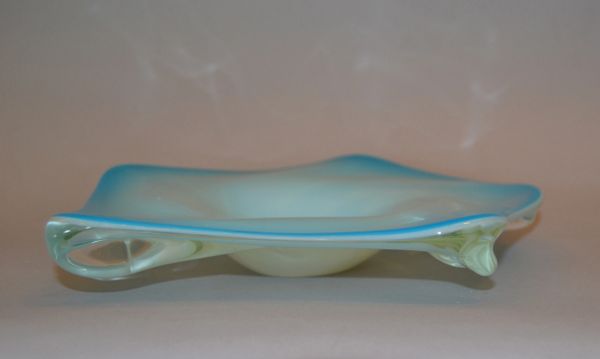 Murano Glass Hand Blown Blue, White and Clear Bowl / Catchall