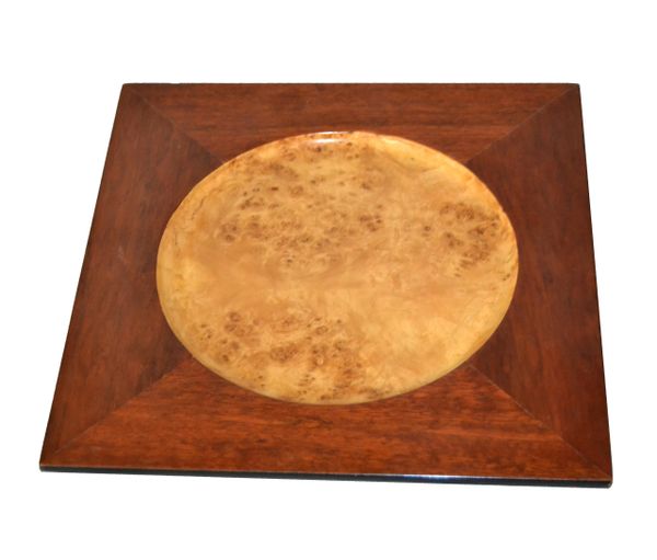 Signed Vintage Decorative Burl Wood Over Mahogany Plate, Centerpiece
