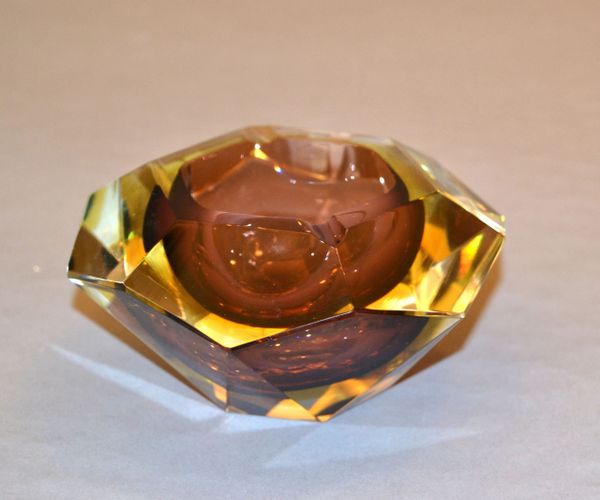 Signed Multi Faceted Murano Glass Ashtray Attributed to Flavio Poli, Italy
