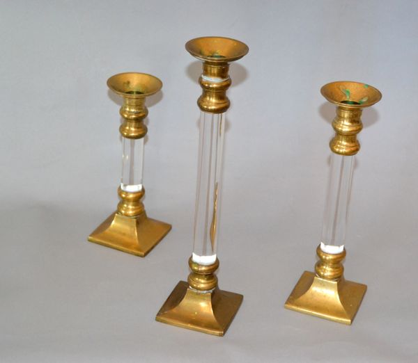 Mid-Century Modern Lucite & Brass Candle Holders or ...