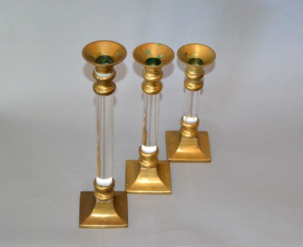 Pair of vintage brass mid century modern candlestick holders