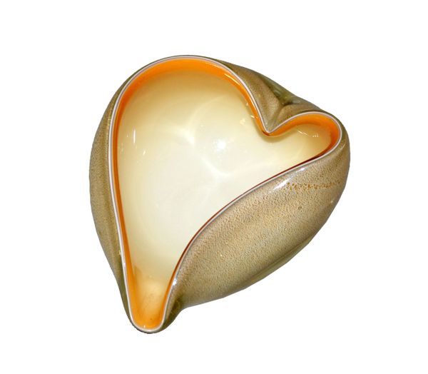 Murano Art Glass Beige & Gold Flecks Catchall, Bowl Inspired by Alfredo Barbini