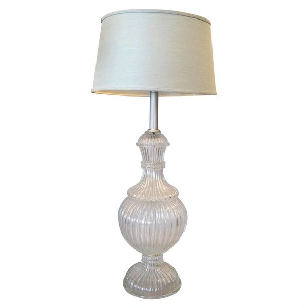 Italian Tall Clear Hand-Blown Ribbed Murano Glass & Aluminum Neck Table Lamp