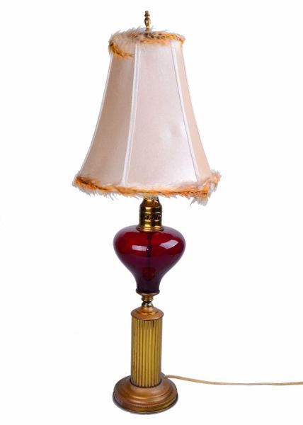 Italian Brass, Glass Table Lamp w/Shade