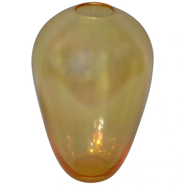 Mid-Century Modern Murano Translucent Gold Hand Blown Art Glass Vase Italy