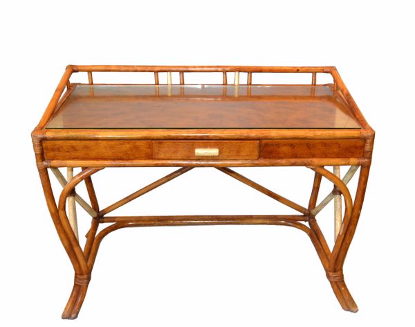 Boho Chic Vintage Handcrafted Bamboo Desk Writing Desk Drawer