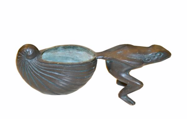 Whimsical Asian Inspired Bronze Frog Animal Sculpture, Bowl, Flower Pot Planter