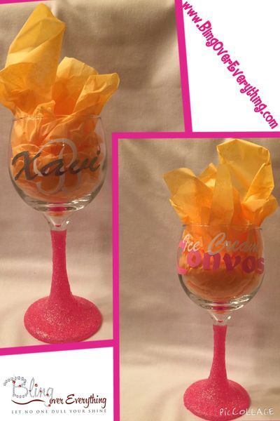 Customized Glitter Wine Glasses (Double Sided)