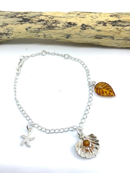 Baltic Amber and Silver Charm Bracelet