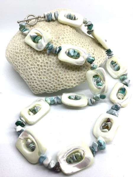 LARIMAR and MOTHER OF PEARL NECKLACE