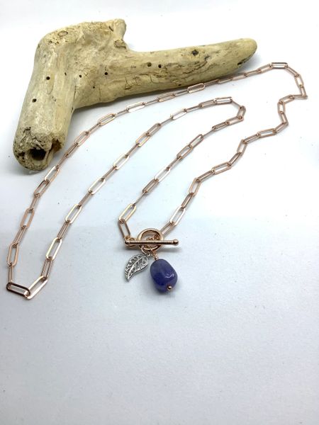 TANZANITE and LEAF CHARM NECKLACE