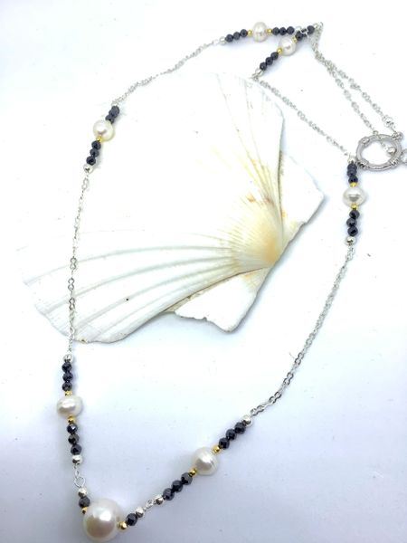 PEARL and SAPPHIRE STATION NECKLACE