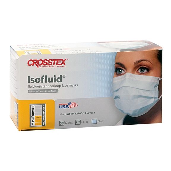 Crosstex IsoFluid Resistant Earloop Face Masks