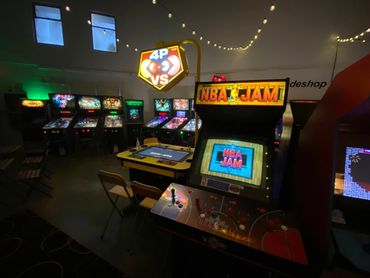 NBA Jam arcade, Pac Man Battle Royale arcade, pinball machines.  Vancouver New Westminster