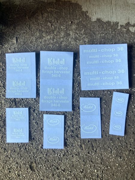 1:32 scale High quality white vinyl 19 x Kidd farm machinery forage harvester double chop decals